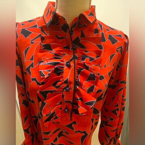 Ann Taylor Floral Ruffle Shirtdress in Night Sky Sz Small - Picture 7 of 11